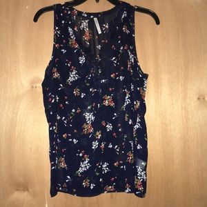 Navy Blue Floral Tank Top